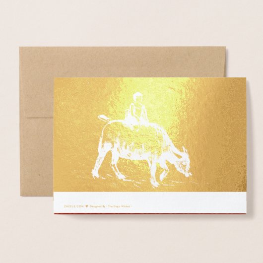 Originele Ox Kind schilderij Chinees Jaar 2021 Lux Folie Kaarten (Met envelop)