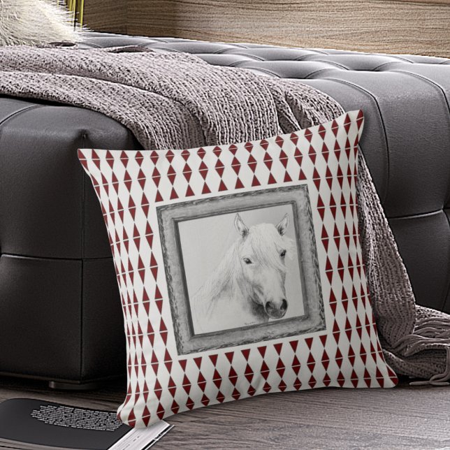 Originele Paard Geest Dier Zwart Wit Tekening Kussen (Creator heeft geüpload)