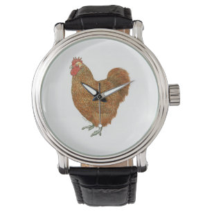 Originele pen en inkttekening van een kip horloge