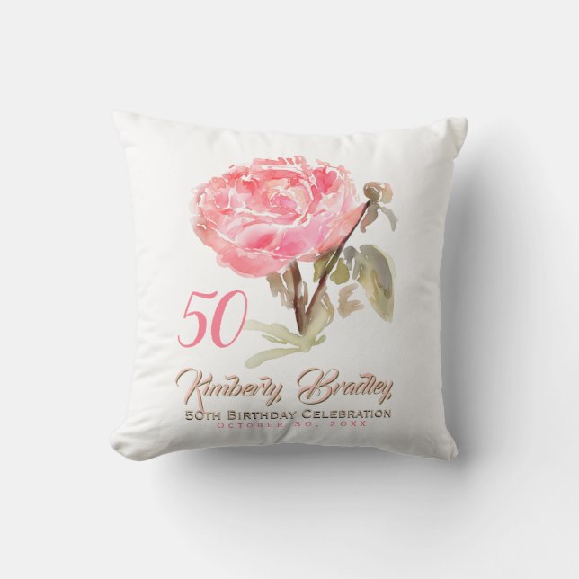 Originele Peony 1 waterverven 50e verjaardag SqP Kussen (Voorkant)