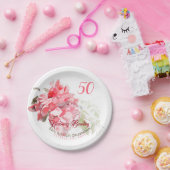 Originele Peony-waterverven 50e verjaardag PP Papieren Bordje (Feest)