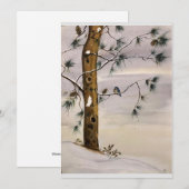 Originele pijnboom en vogel in sneeuwkunst op lege kaart (Voorkant / Achterkant)