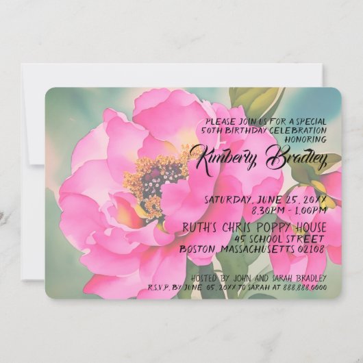 Originele Pioen F waterverven 50ste Verjaardagsfee Kaart (Achterkant)