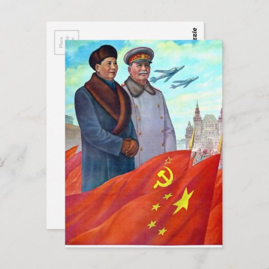 Originele propaganda Mao tse tung en Joseph Stalin Briefkaart (Voorkant / Achterkant)
