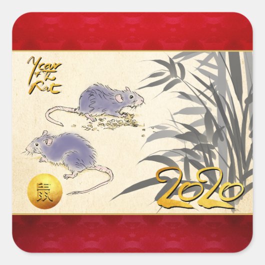 Originele Rats Bamboe schilderij 2020 Sq Sticker (Voorkant)