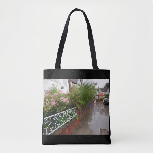 Originele regenachtige dag scene Londen afbeelding Tote Bag (Voorkant)