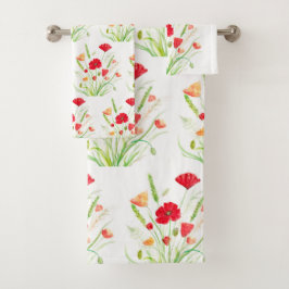 Originele rode papavers bloemen Sinaasappel Bad Handdoek