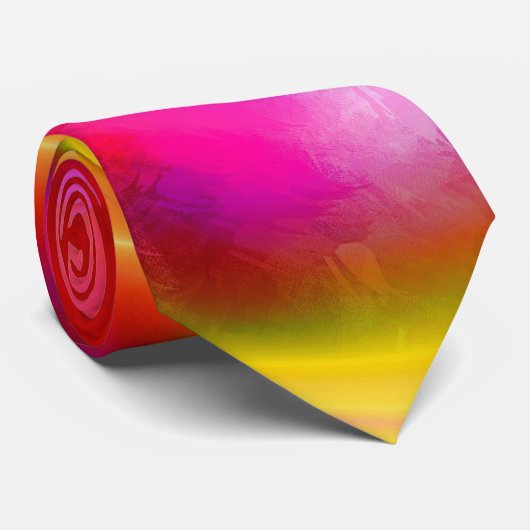 Originele Rood Roze Geel Abstracte Kunst Stropdas (Opgerold)