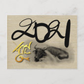 Originele Schilderij Waterbuffel Os Nieuwjaar P Briefkaart (Voorkant)