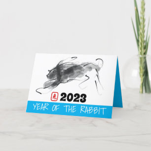 Originele Schildering Chinese Konijn Jaar Verjaard Feestdagen Kaart