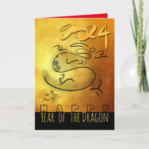 Originele schildering Draak Vietnamees Nieuwjaar 2 Feestdagen Kaart