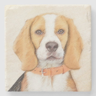 Originele Schildering van Beagle Hound Hond Dier K Stenen Onderzetter