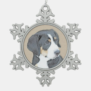 Originele Schildering van Bernese Mountain Dog Pup Tin Sneeuwvlok Ornament