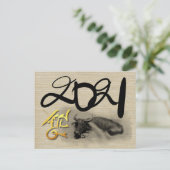 Originele Schildering Waterbuffel Os Nieuwjaar P Briefkaart (Staand voorkant)