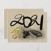 Originele Schildering Waterbuffel Os Nieuwjaar P Briefkaart (Voorkant / Achterkant)