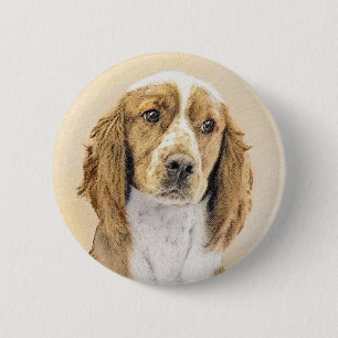 Originele schilderkunst van Welsh Springer Spaniel Ronde Button 5,7 Cm
