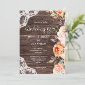 Originele stijl- Houten Kant Roze & Perzik Bloemen Kaart (Staand voorkant)