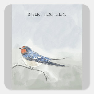 Originele Swallow Bird tekening Vierkante Sticker