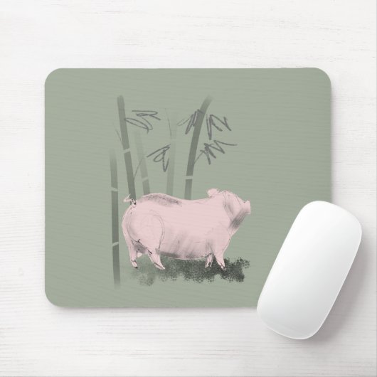 Originele tekening Varken en Bamboe Mousepad Muismat (Met muis)