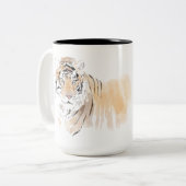 Originele tijger Waterverf Chinees Zodiamonogram Tweekleurige Koffiemok (Voorkant links)