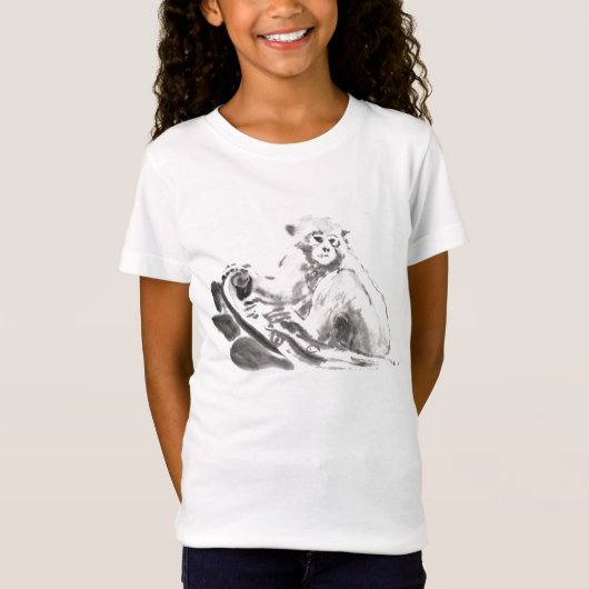 Originele Wash Schilderij Aap Jaar Zodiac Girl T-s T-shirt (Voorkant)