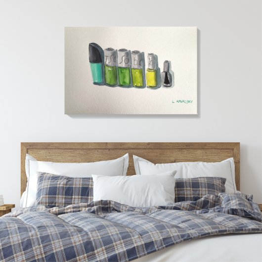 Originele Waterverf Art nagellak in groen Canvas Afdruk (Insitu (Slaapkamer))