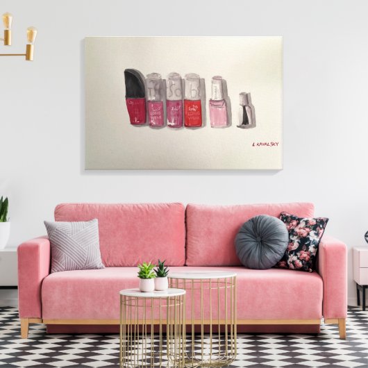 Originele Waterverf Art Nailpolish -Roze & Rood Canvas Afdruk (Insitu (Woonkamer))