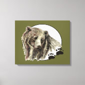 Originele Waterverf Beer met Tracks Dier Canvas Afdruk (Voorkant)