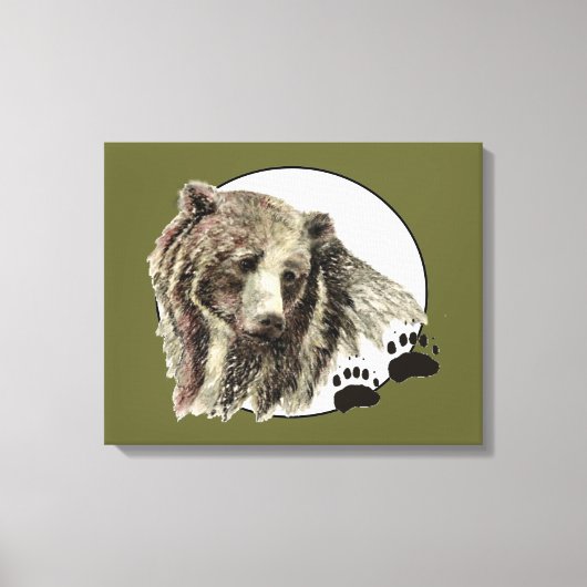 Originele Waterverf Beer met Tracks Dier Canvas Afdruk (Voorkant)