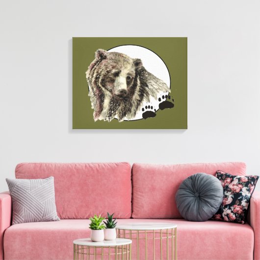 Originele Waterverf Beer met Tracks Dier Canvas Afdruk (Insitu (Woonkamer))