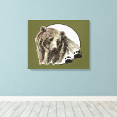 Originele Waterverf Beer met Tracks Dier Canvas Afdruk (Insitu (Houten vloer))