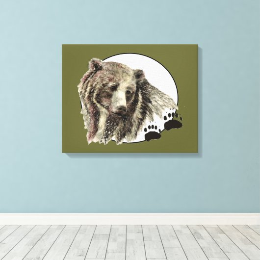 Originele Waterverf Beer met Tracks Dier Canvas Afdruk (Insitu (Houten vloer))