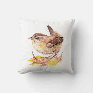 Originele Waterverf Bird Cute House Wren Kussen