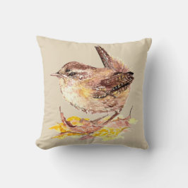 Originele Waterverf Bird Cute House Wren Kussen