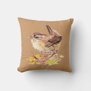 Originele Waterverf Bird Cute House Wren Kussen