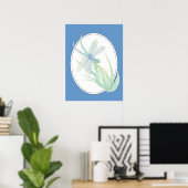 Originele waterverf Blauwe Groene Dragonvlieg Poster (Thuiskantoor)