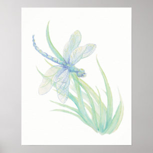 Originele waterverf Blauwe Groene Dragonvlieg Poster
