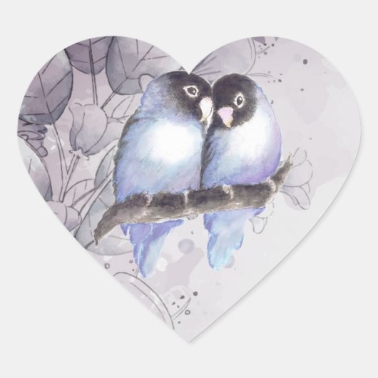 Originele Waterverf Blauwe Lovevogels, vogelhartsl Hart Sticker (Voorkant)