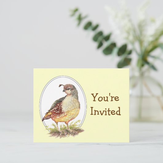 Originele Waterverf California Quail Bird Uitnodig Kaart (Staand voorkant)