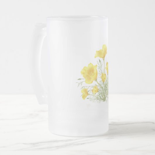 Originele Waterverf Californische papaverbloem Matglas Bierpul (Voorkant links)