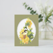 Originele Waterverf Chickadee en Zonnebloem Briefkaart (Staand voorkant)