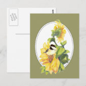 Originele Waterverf Chickadee en Zonnebloem Briefkaart (Voorkant / Achterkant)