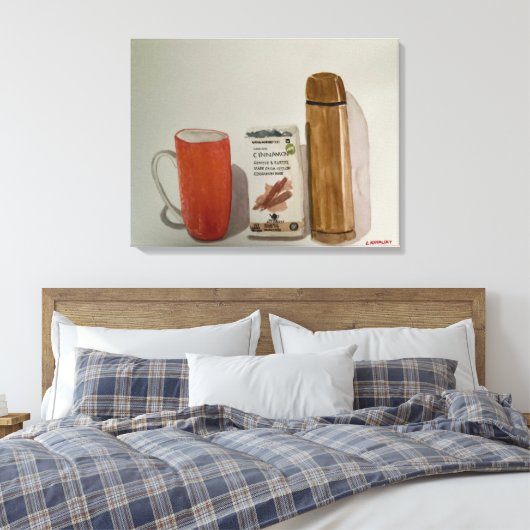 Originele Waterverf "Cinnamon Tea & Flask" Canvas Afdruk (Insitu (Slaapkamer))