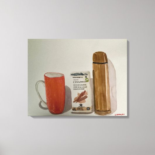 Originele Waterverf "Cinnamon Tea & Flask" Canvas Afdruk (Voorkant)