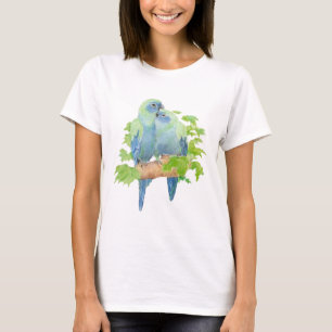 Originele Waterverf Cute Cuddling Blue Parrots T-shirt