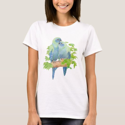 Originele Waterverf Cute Cuddling Blue Parrots T-shirt (Voorkant)