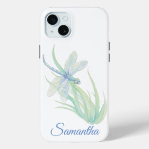 Originele Waterverf Dragonfly in blauw en groen iPhone 15 Mini Hoesje