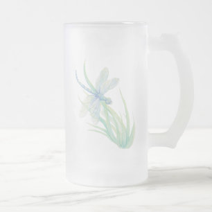 Originele Waterverf Dragonfly in blauw en groen Matglas Bierpul