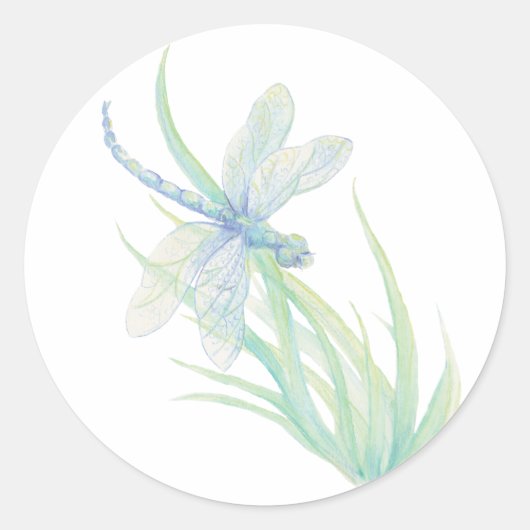 Originele Waterverf Dragonfly in blauw en groen Ronde Sticker (Voorkant)