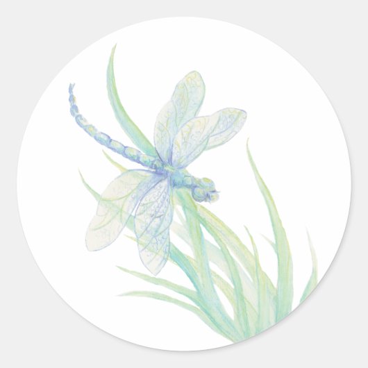 Originele Waterverf Dragonfly in blauw en groen Ronde Sticker (Voorkant)